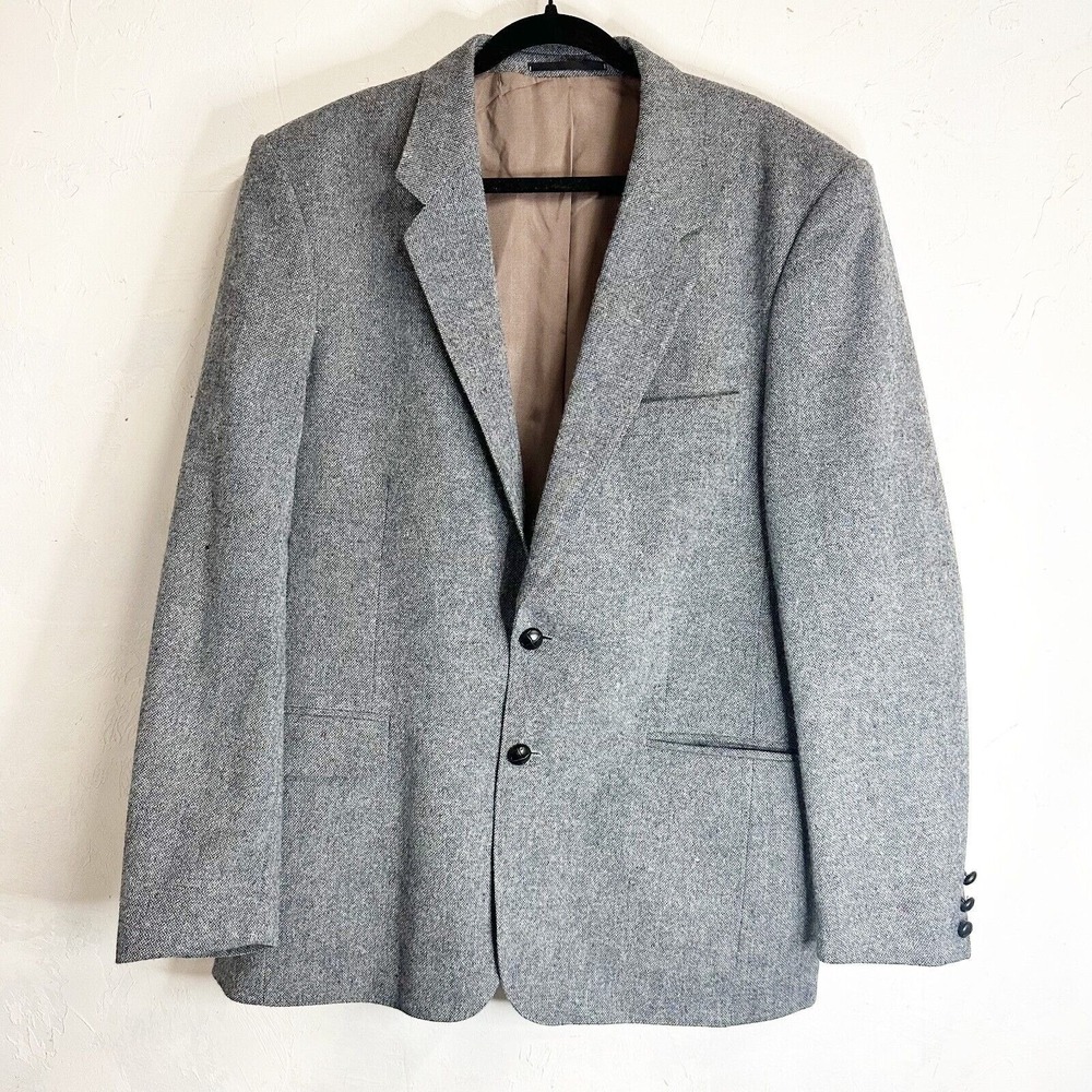 John Molloy Donegal Tweed Mens 42 R Wool Sport Coat Blazer Jacket Leather Button